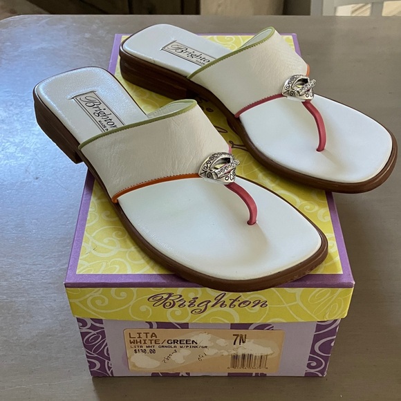 Brighton Shoes - Brighton Women's Lita  White/ Pink /Green Sandals Size 7N